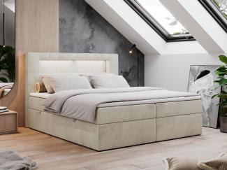 Mks Möbel 'Gold 5' Boxspringbett mit LED Kopfteil, Matratze & Topper, H3, Velours beige, 120 x 200 cm