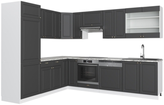 Eckküche Fame-Line Anthrazit-Gold/Weiß 287 x 60 cm , AP Marmor Vicco