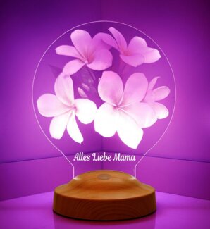 Geschenkelampe LED Nachttischlampe Plumeria Blumen Personalisierte Geschenke für Mama, Leuchte 7 Farben fest integriert, Geschenk für Muttertag, beste Mama der Welt, Mama