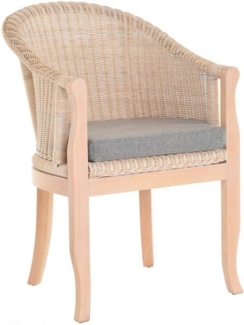 Krines Home Relaxsessel Rattan-Sessel mit Holzbeinen, Sessel aus echtem Rattan- mit Polster, Rattanstuhl