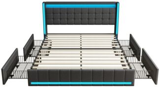 Furnishings Home Polsterbett LED Doppelbett Stauraumbett (4 Schubladen), Mit LED-Beleuchtung, USB + Type-C, Schubladen, Leinen, 160x200 cm