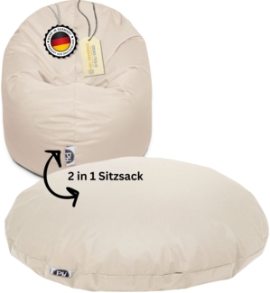 PATCH HOME 2 in 1 Sitzsack Sessel – Ø145 cm – Creme, bequemer Sitzsack aus Luxus-Polyester-Gewebe, bereits befüllt