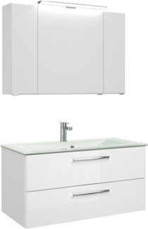 Saphir Badmöbel-Set Trentino 2-teilig Glas-Waschtisch, Spiegelschrank mit LED-Leuchte, (3-St), Badmöbel-Set 107cm breit, inkl. Türdämpfer, 3 Türen, 2 Auszügen