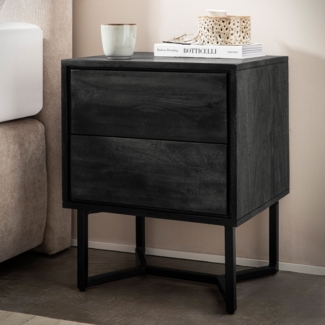 FINEBUY Nachttisch Nachtkommode Boxspringbett Massivholz 57 cm Nachtkonsole (Nachtkonsole Modern, Nachtkästchen mit Schubladen), Industrial, 45x40x57 cm Akazie Massivholz Metall