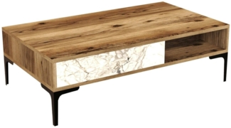 Dmora Wohnzimmertisch Gru, Niedriger Wohnzimmertisch, Kaffeeregal, Couchtisch für Sofa, 105x60h33 cm, Walnuss und Weiß