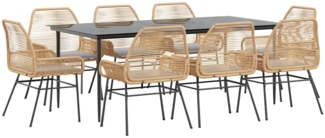 vidaXL 9-tlg. Garten-Essgruppe mit Kissen Braun Poly Rattan Glas 3334477