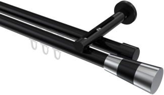 Innenlauf-Gardinenstangen-Set Siteno Tanara 300 cm (geteilt in 3 x 100 cm), 2-läufig, 20 mm Ø Schwarz