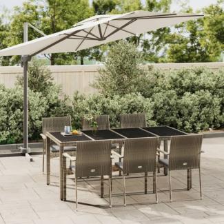 vidaXL 7-tlg. Garten-Essgruppe mit Kissen Grau Poly Rattan