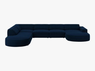 Micadoni 'Jodie' 7-Sitzer-Sofa, Panorama-Ecke, links gerundet, Samtstoff, Beinfarbe Black Plastic, Königsblau