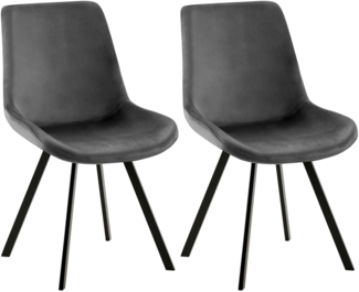 CLP 2er Set Esszimmerstuhl Lewes Samtbezug 360 Grad drehbar und gepolstert,dunkelgrau