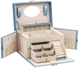 AdelDream Schmuckkasten Schmuckkästchen mit Spiegel Griff abschließbar für Reisen 4 Ebenen