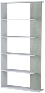 Dmora Eolo Bücherregal, doppelseitiges Bücherregal mit 5 Regalen, Trennregal für Büro oder Schlafzimmer, 90 x 25 x 180 cm, Weiß und Zement