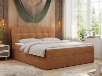 Mks Möbel 'Diegos' Boxspringbett mit Multipocket-Matratze und Topper, 180x200 cm, Orange, Stoff, Hart (H4)