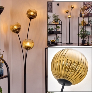 hofstein Stehlampe Stehlampe aus Metall/Glas in Schwarz/Goldfarben/Klar, Stehleuchte Retro/Vintage, Ø Schirme 15 cm, Fußschalter, 170 cm, E14