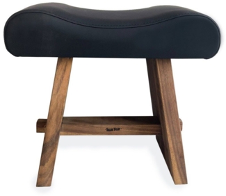 Der Suar Hocker Mit Leder - Natur Schwarz - Natürliches Schwarz - 50x30x45cm