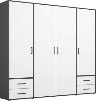 Rauch Möbel 'Voyager' Kleiderschrank, Holz, Weiß | Grau Metallic, Zubehör Classic, Breite 187 cm | mit Schubladen