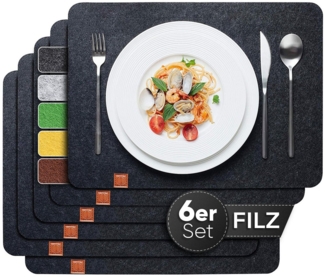 Loco Bird Platzset Tischset aus Filz, 6er Set Rechteckig, Platzsets 44x32 cm, (Tischset in grau), abwischbare Tischuntersetzer Platzdeckchen