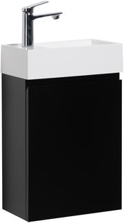 Badplaats Gäste-WC Waschtisch Set Angela 40x22 cm Schwarz Matt - Platzsparend Badmöbel Set mit Waschbecken und Unterschrank, Soft-Close