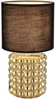 Tischlampe, Keramik Textil Gold, Schwarz, H 33 cm