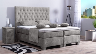 Meisterbetten Boxspringbett Vila 240x220 in DS-Silbergrau, Matratzenbezug Nano, Ergoflex-Topper