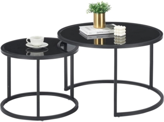 Couchtisch Glas Rund Schwarz Metallgestell 2er Set 70x70x45 & 50x50x40 cm