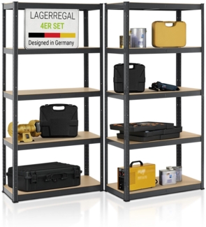 Juskys Lagerregal Basic 4er Set 180x90x40 cm – 4 Schwerlastregale mit 20 Böden – max. 3500 kg - Metall verzinkt - Regale Kellerregal Metallregal
