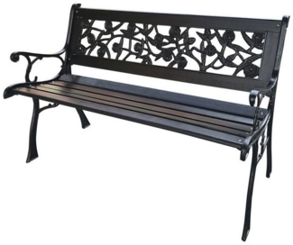 Rosen-Parkbank schwarz Gartenbank Sitzbank Holzbank Antik Gusseisen Garten Bank