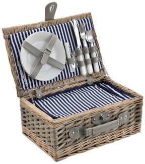 casa. pro Besteck-Set (2-tlg), Weide, Picknickkorb mit Besteck für 2 Personen Blau-Weiß gestreift