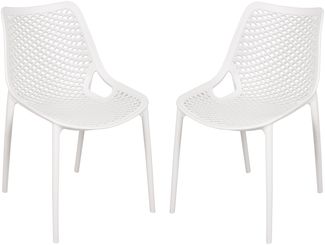 Gartenstuhl 2er Set ERIK - Kunststoff, Weiß | Gartenstühle Wetterfest Essstühle Outdoor Terrasse