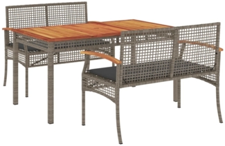 vidaXL 3-tlg. Garten-Essgruppe mit Kissen Grau Poly Rattan 3213575