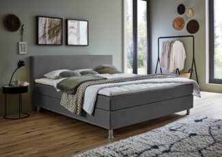 ATLANTIC home collection Edison Boxbett inklusive Rost und H3 Federkernmatratze, Graubraun, 160x200 cm