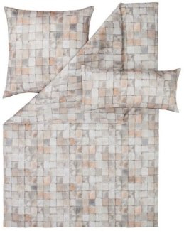 Estella Mako Jersey Bettwäsche 135x200 Paco peach Mosaik Karo grau taupe 6853-195