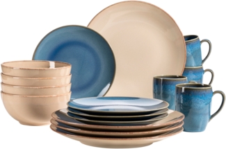 Mäser 931872 Kombiservice Ossia für 4 Personen, Steinzeug, sand/hellblau (1 Set, 16-teilig)
