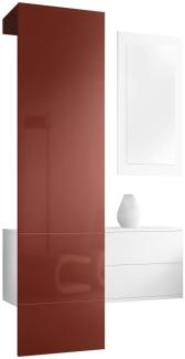 Vladon Garderobe Carlton Set 2, Garderobenset bestehend aus 1 Garderobenpaneel, 1 Schubkastenschrank und 1 Wandspiegel, Weiß matt/Bordeaux Hochglanz (105 x 193 x 35 cm)