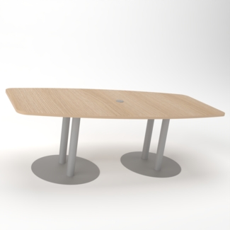 Rheinland Möbel Konferenztisch KONTI 220x103 cm – ovaler Besprechungstisch in Eiche mit silbernen Säulenfüßen & Kabelauslass, Meetingtisch für 6–8 Personen, moderner XXL-Tisch fürs Büro & Besprechungsraum