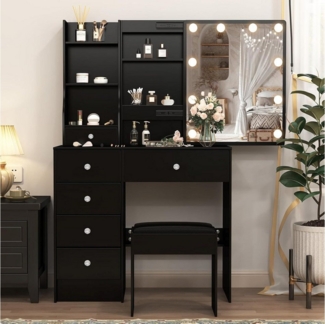 LuxusKollektion Schminktisch Schminktisch mit Beleuchtung und Spiegel 80 x 36 x 130 cm Schwarz