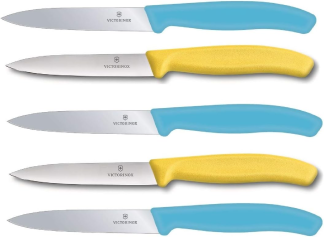 Victorinox | Gemüsemesser Set | Swiss Classic | 5 Stück | Klinge: 10 cm | Farben: Karibikblau & Gelb | präzise & langlebig | ideales Küchenmesser