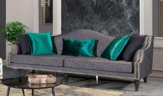 Casa Padrino Luxus Barock Sofa Grau / Schwarz / Gold - Prunkvolles Wohnzimmer Sofa im Barockstil - Barock Wohnzimmer Möbel