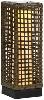 Outsunny LED Solarleuchte Rattan Solarlampe, Wasserdichte Wegleuchte mit Lichtsensor, Solarbetrieben, Lichtsensor, Wasserdicht, LED, Weiß, Stahl, Sand, 15,5 x 15,5 x 46 cm