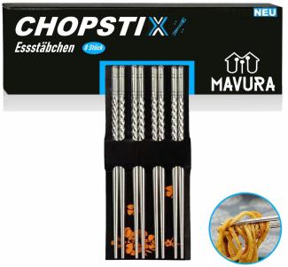 MAVURA Essstäbchen CHOPSTIX Edelstahl Asia Stäbchen Set Chinesische Chopsticks, Japanische Essstäbe Asiatische Ess Stäbchen wiederverwendbar