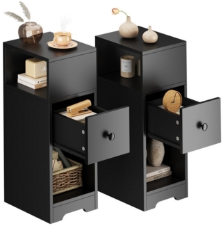 NAIMP Nachttisch Schmal Beistelltisch mit Schubladen 1er Set/2er Set, Nachtschrank Offenes Fach, Tischplatte aus MDF, weiß/schwarz