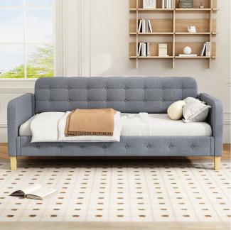 SOFTWEARY Schlafsofa mit Bettfunktion, 90x200 cm, Einzelbett mit Lattenrost, Jugendbett, Leinen