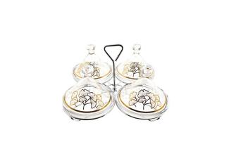 Almina Snackschale Snack-Set Tajine 9 Teilig aus Glas mit goldenen und silbernen Muster