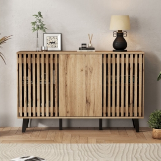 KLAM HOME Sideboard 150*40*95cm Seitenschrank, Wohnzimmer-Beistelltisch, sideboard (3-türiger breiter Schrank, 6 unterteilte Ablagefächer), Geeignet für Wohnzimmer, Schlafzimmer, Büro und Eingangsbereich