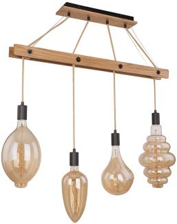 LED Hängeleuchte, Holz, Hanfseil, schwarz-matt, natur, 90 cm