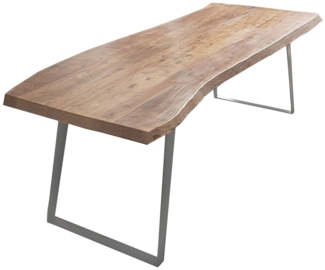 Esstisch Baumkante Akazie natur 280 x 100 schräges U-Gestell silber HALMSTAD 70887778
