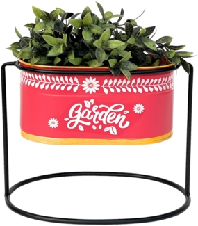DanDiBo Blumenhocker mit Topf Metall Stehend Rot Oval 24 cm Blumenständer 96526 S Blumensäule Modern Pflanzenständer Pflanzgefäß