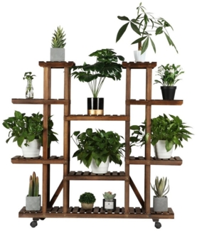 Yaheetech Blumenständer, Blumenregal aus Holz mit Rädern