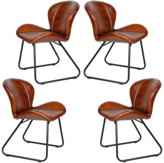 Casa Moro Polsterstuhl Lederstuhl Esszimmerstuhl Echt Leder Rot Braun (einzeln oder als 2er, 4er, 6er Set), Retro Stuhl Polsterstuhl