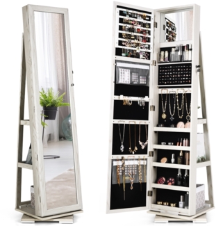 Um 360° drehbarer Schmuckschrank 2 in 1 Schmuckschrank 39 x 39 x 161 cm Weiß